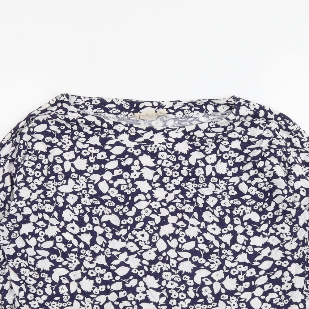 Phase Eight Womens Blue Floral Cotton Basic Blouse Size 10 Boat Neck