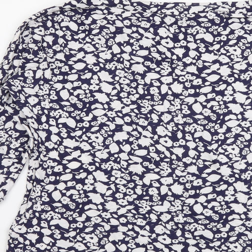 Phase Eight Womens Blue Floral Cotton Basic Blouse Size 10 Boat Neck