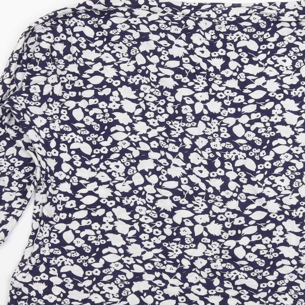 Phase Eight Womens Blue Floral Cotton Basic Blouse Size 10 Boat Neck