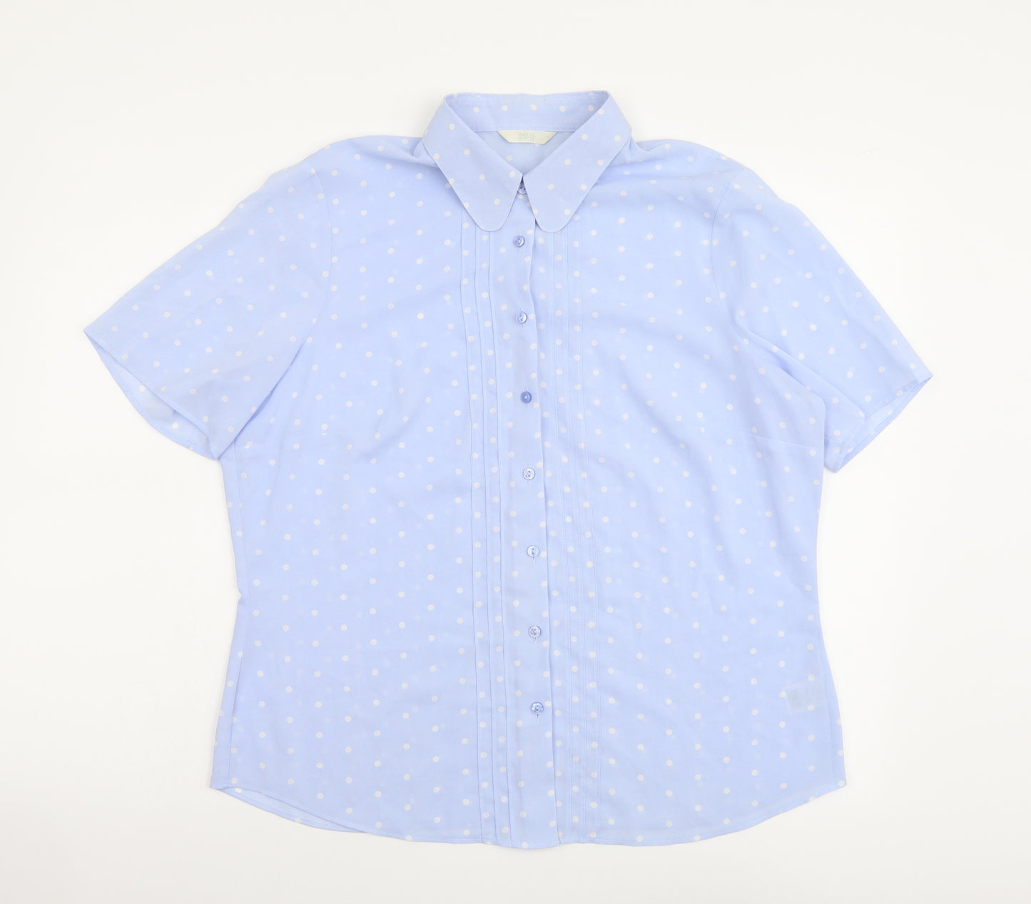 Marks and Spencer Womens Blue Polka Dot Polyester Basic Button-Up Size 16 Collared