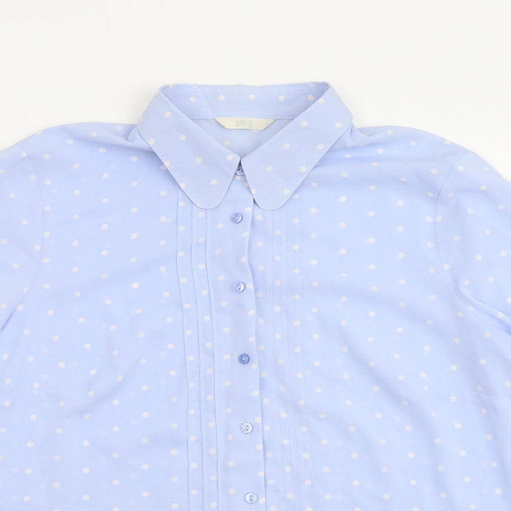 Marks and Spencer Womens Blue Polka Dot Polyester Basic Button-Up Size 16 Collared