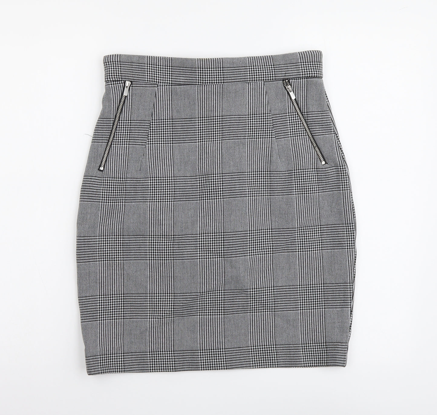 H&M Womens Grey Plaid Polyester Straight & Pencil Skirt Size M Zip