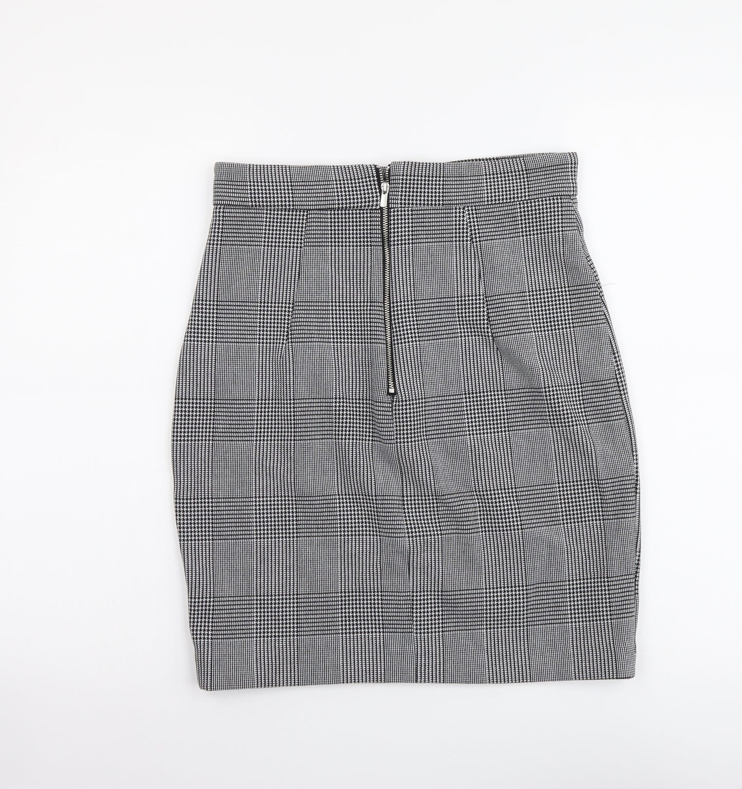 H&M Womens Grey Plaid Polyester Straight & Pencil Skirt Size M Zip