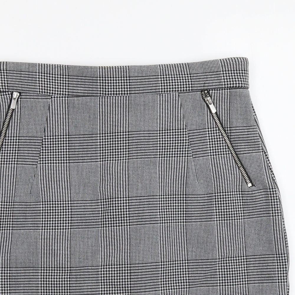 H&M Womens Grey Plaid Polyester Straight & Pencil Skirt Size M Zip