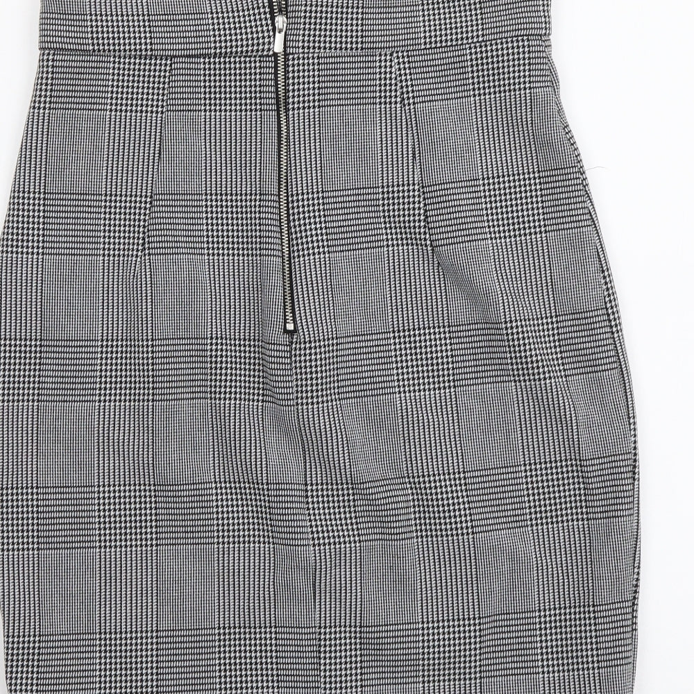 H&M Womens Grey Plaid Polyester Straight & Pencil Skirt Size M Zip