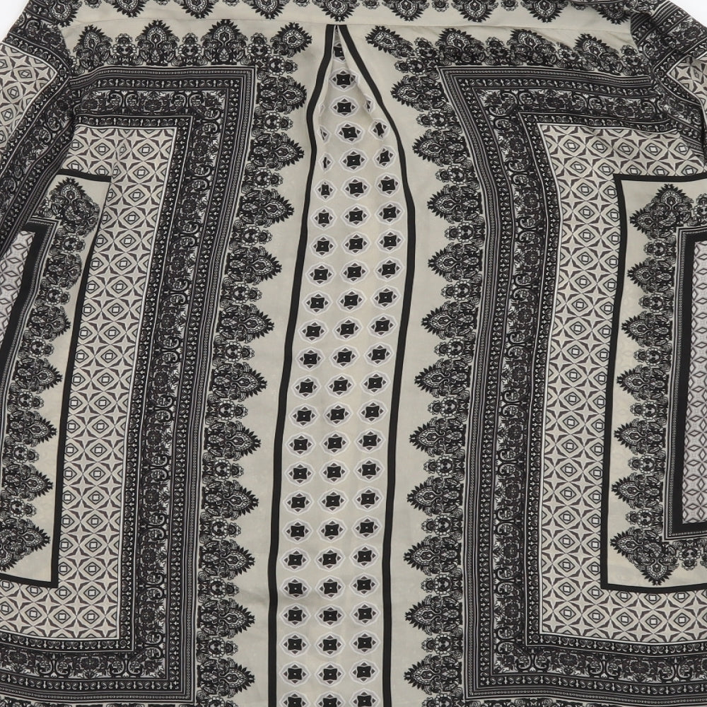Zara Womens Black Geometric Polyester Basic Button-Up Size XS Collared