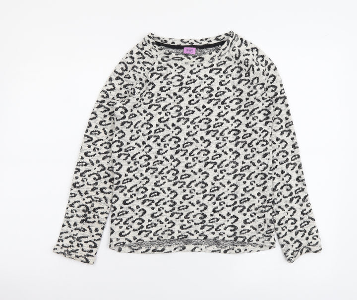F&F Girls Beige Animal Print Cotton Basic Blouse Size 10-11 Years Round Neck Pullover - Leopard pattern