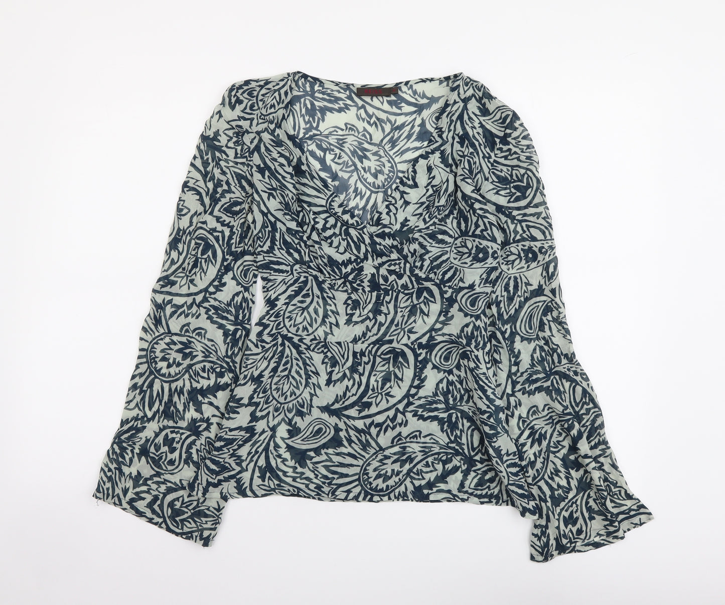 Reiss Womens Blue Geometric Polyester Basic Blouse Size M V-Neck