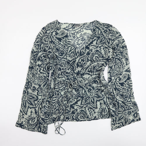 Reiss Womens Blue Geometric Polyester Basic Blouse Size M V-Neck