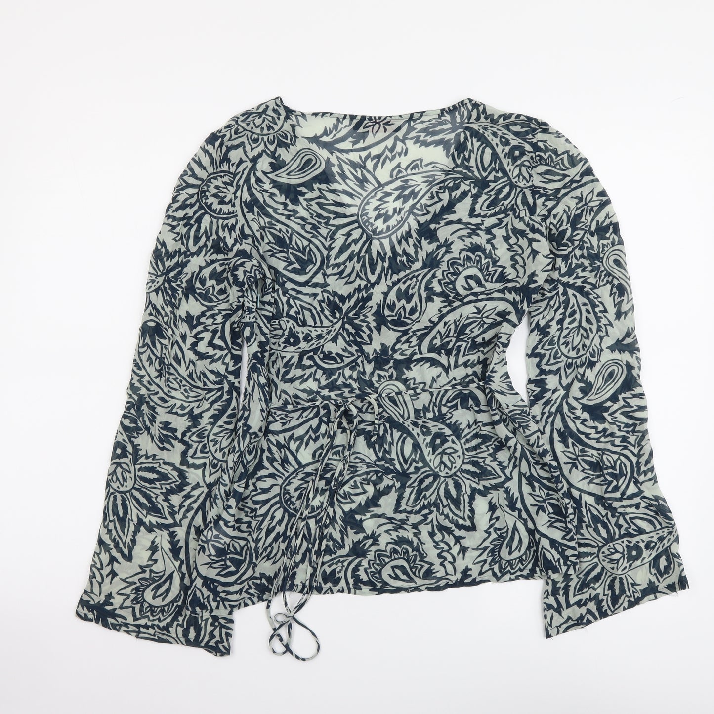 Reiss Womens Blue Geometric Polyester Basic Blouse Size M V-Neck