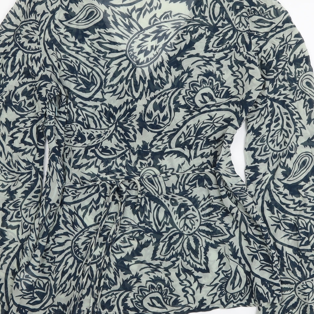 Reiss Womens Blue Geometric Polyester Basic Blouse Size M V-Neck
