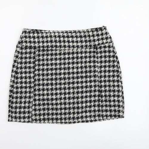 Pull&Bear Womens Black Check Polyester Mini Skirt Size M Zip