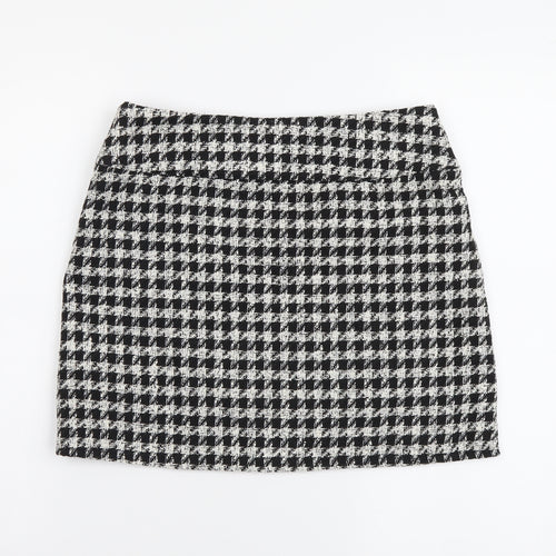 Pull&Bear Womens Black Check Polyester Mini Skirt Size M Zip
