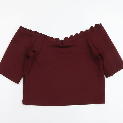 New Look Womens Red Polyester Cropped Blouse Size 12 Boat Neck