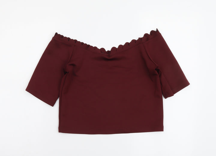 New Look Womens Red Polyester Cropped Blouse Size 12 Boat Neck