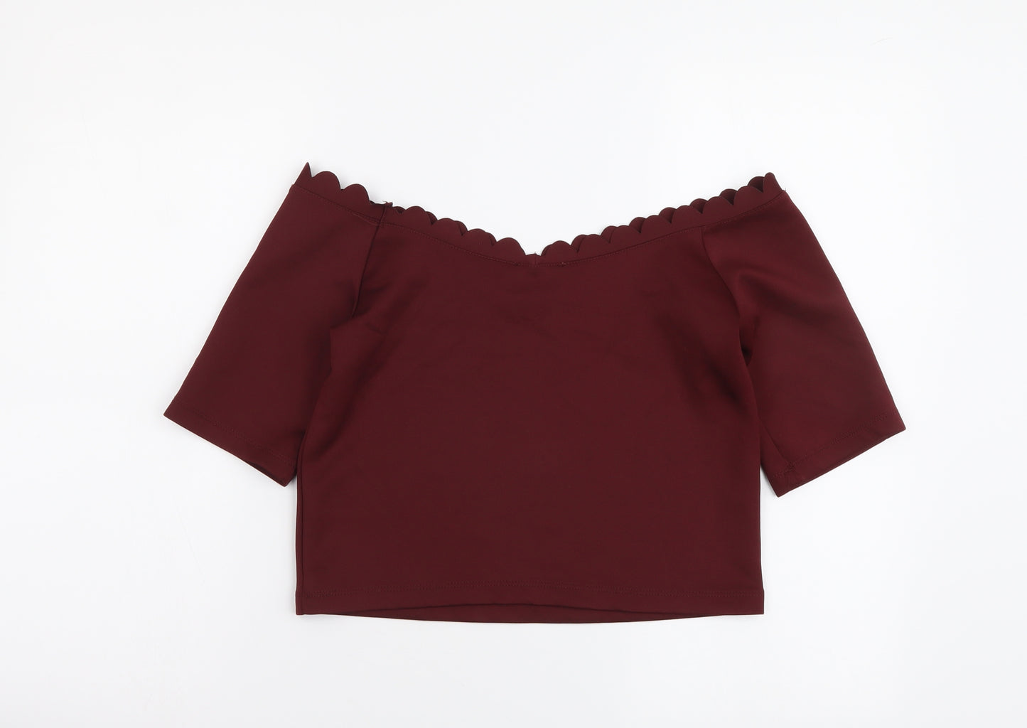 New Look Womens Red Polyester Cropped Blouse Size 12 Boat Neck
