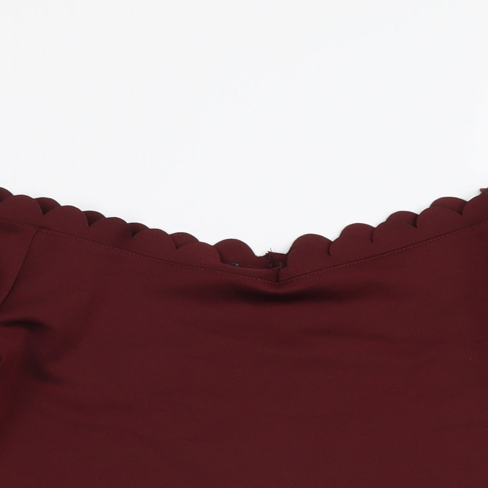 New Look Womens Red Polyester Cropped Blouse Size 12 Boat Neck