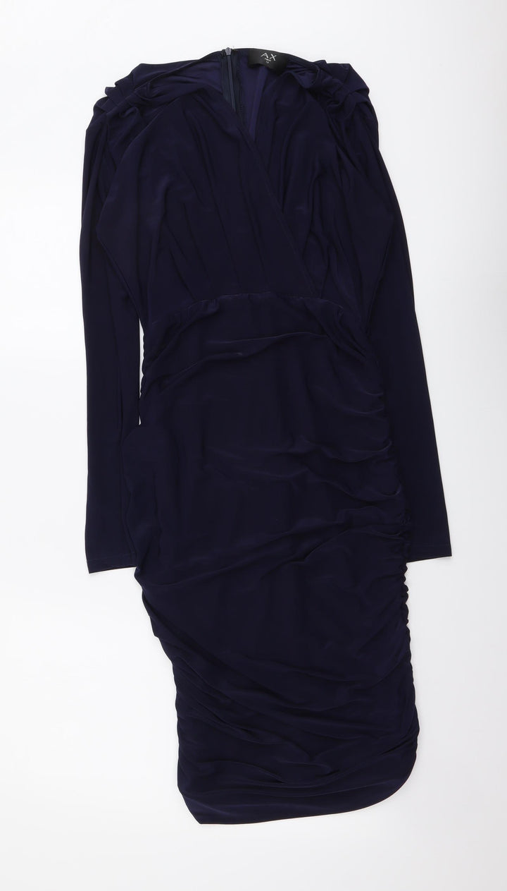 AX Paris Womens Blue Polyester Bodycon Size 10 V-Neck Zip