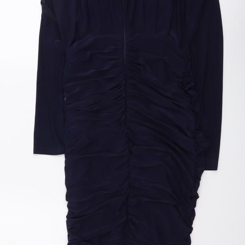 AX Paris Womens Blue Polyester Bodycon Size 10 V-Neck Zip