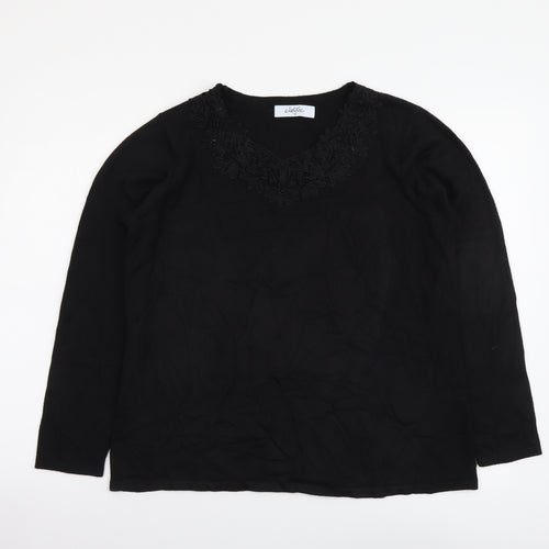 Classic Womens Black V-Neck Acrylic Pullover Jumper Size 14