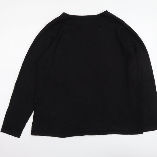 Classic Womens Black V-Neck Acrylic Pullover Jumper Size 14