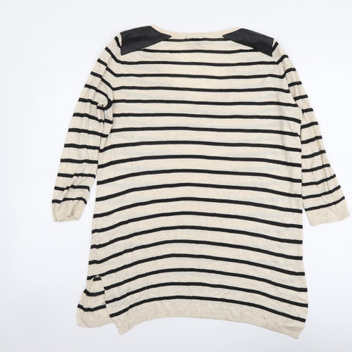H&M Womens Beige V-Neck Striped Acrylic Pullover Jumper Size XS