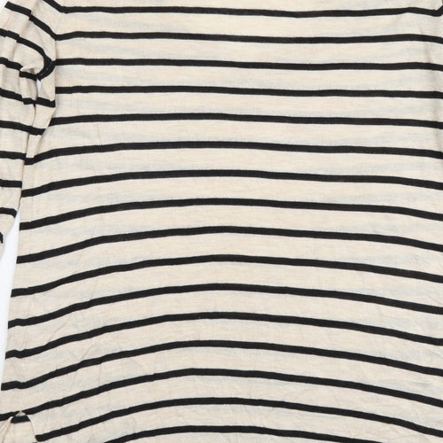 H&M Womens Beige V-Neck Striped Acrylic Pullover Jumper Size XS