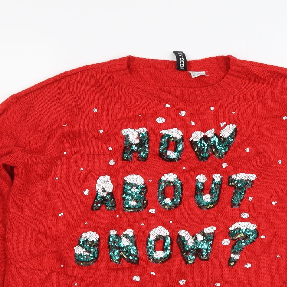 H&M Womens Red Round Neck Acrylic Pullover Jumper Size XS - How about snow?