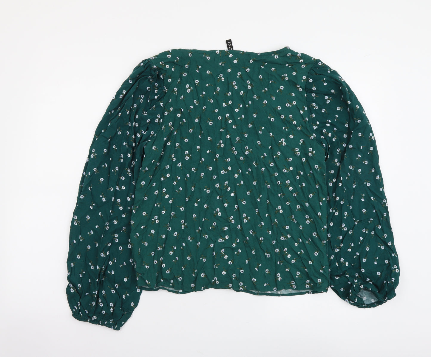 H&M Womens Green Floral Viscose Basic Button-Up Size S V-Neck