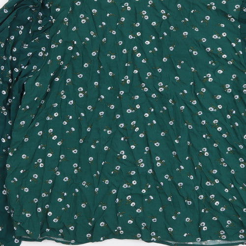 H&M Womens Green Floral Viscose Basic Button-Up Size S V-Neck