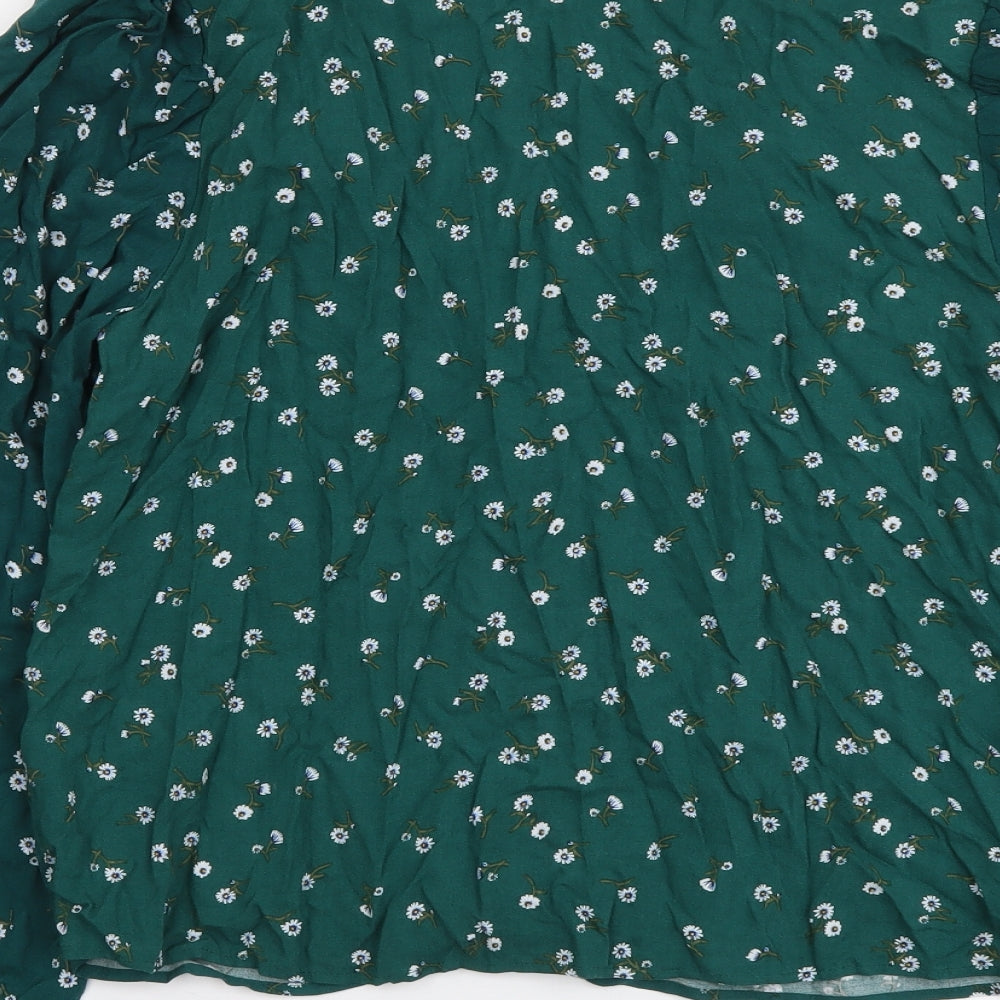 H&M Womens Green Floral Viscose Basic Button-Up Size S V-Neck