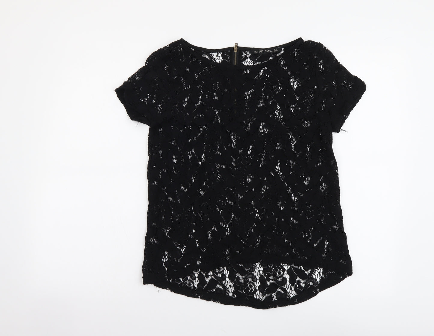 Zara Womens Black Polyester Basic Blouse Size S Boat Neck