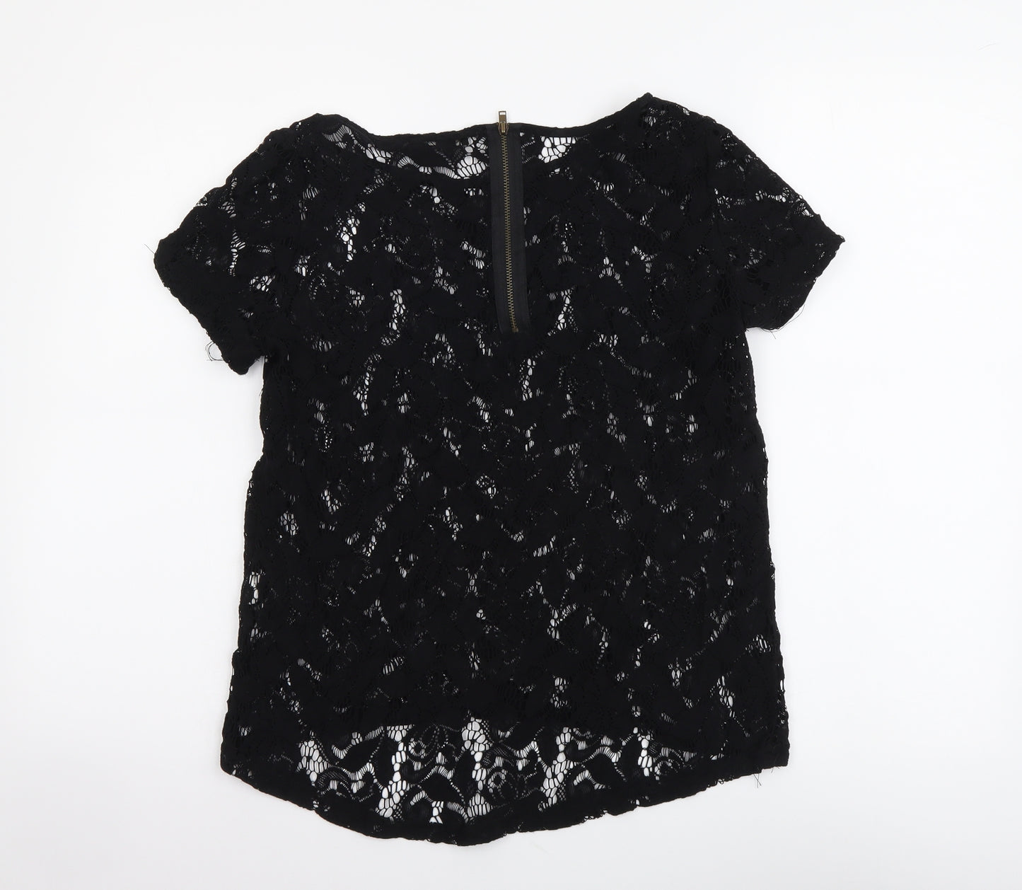 Zara Womens Black Polyester Basic Blouse Size S Boat Neck