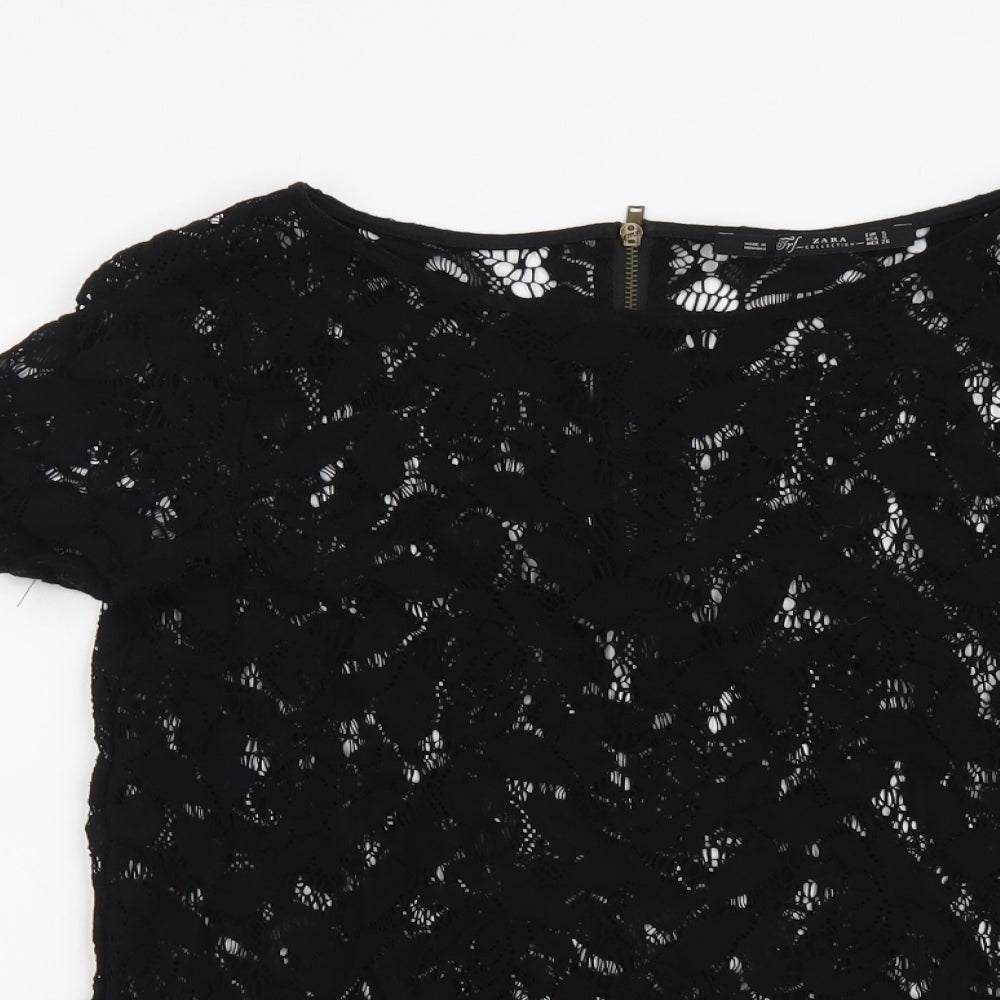 Zara Womens Black Polyester Basic Blouse Size S Boat Neck