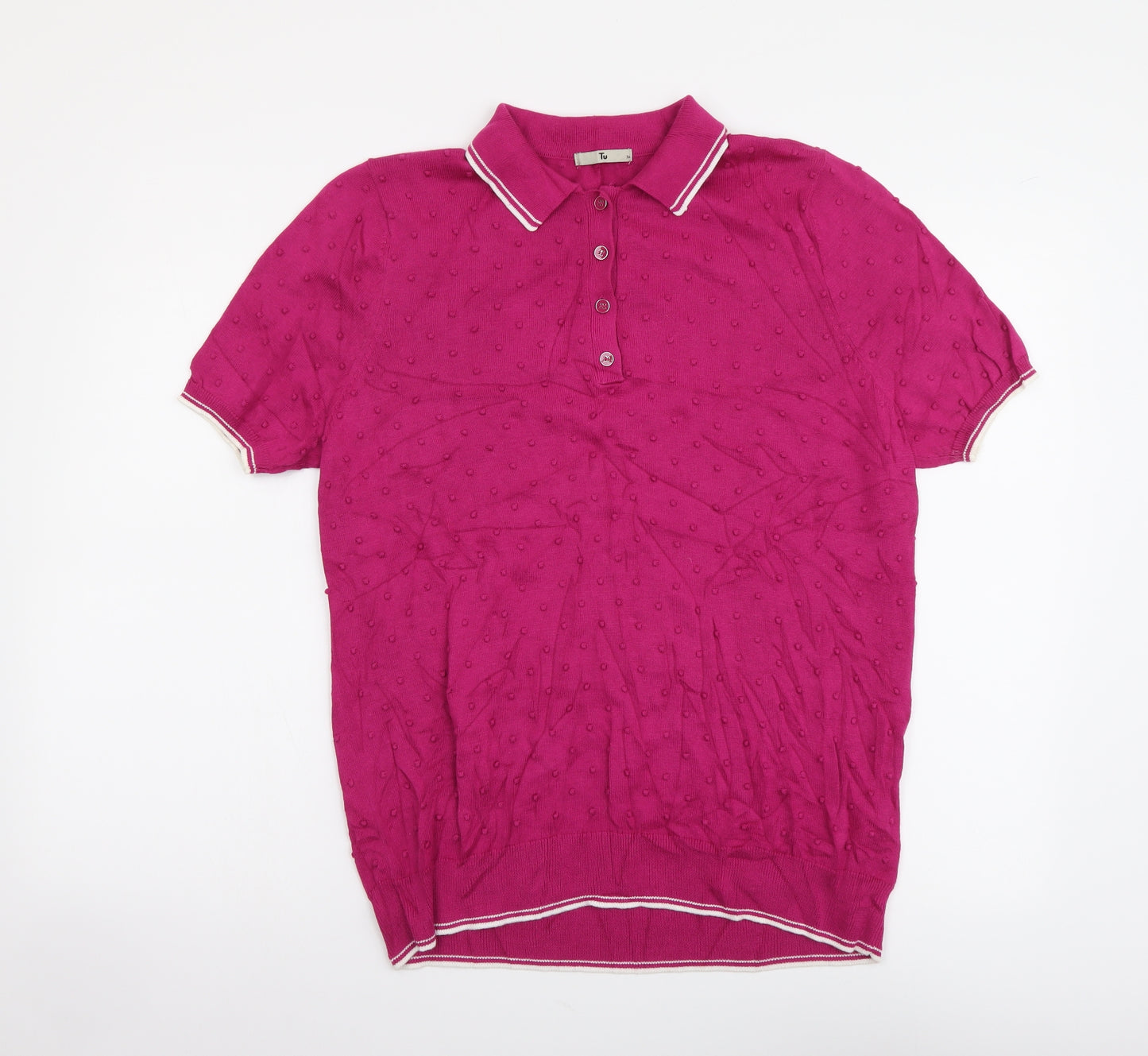 TU Womens Pink Collared Cotton Pullover Jumper Size 16