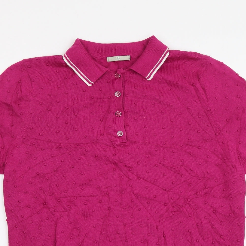 TU Womens Pink Collared Cotton Pullover Jumper Size 16