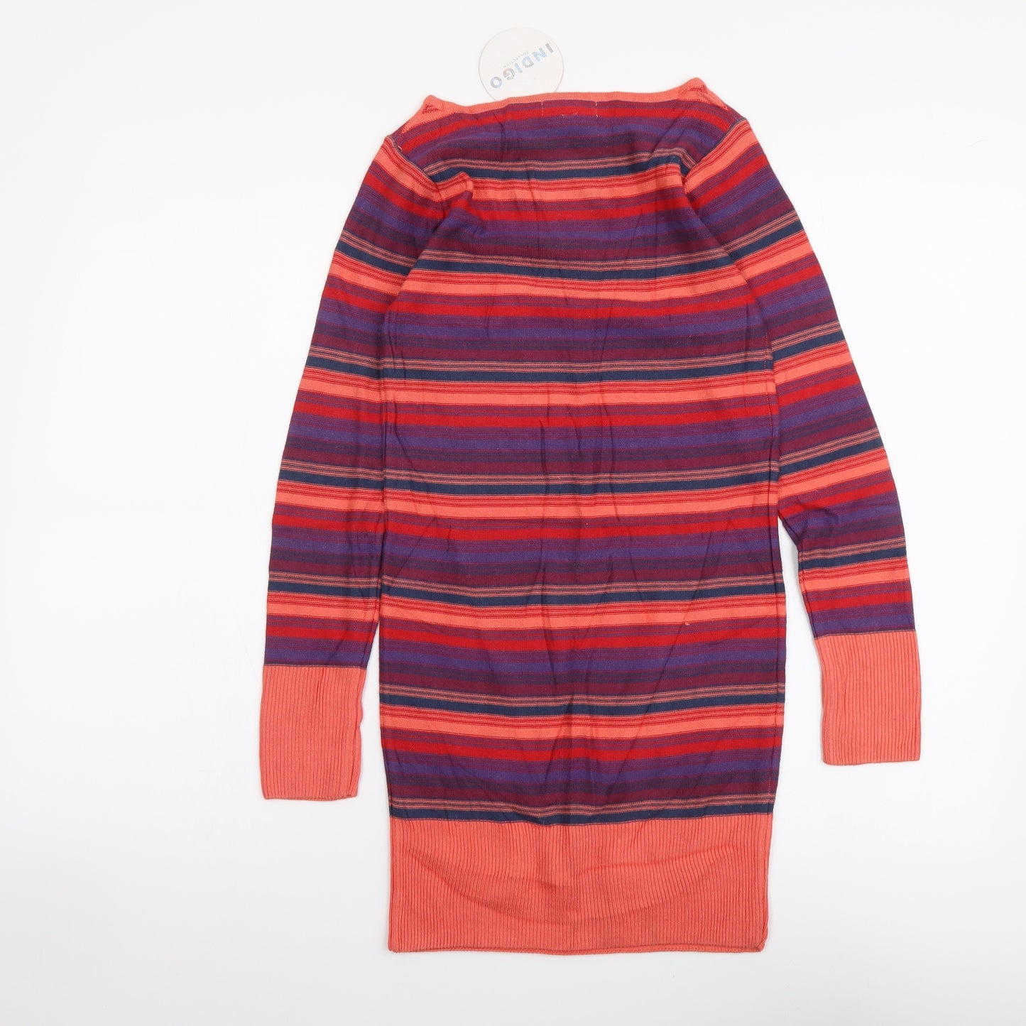 Indigo Girls Multicoloured Striped Cotton Jacket Dress Size 10-11 Years Round Neck Pullover