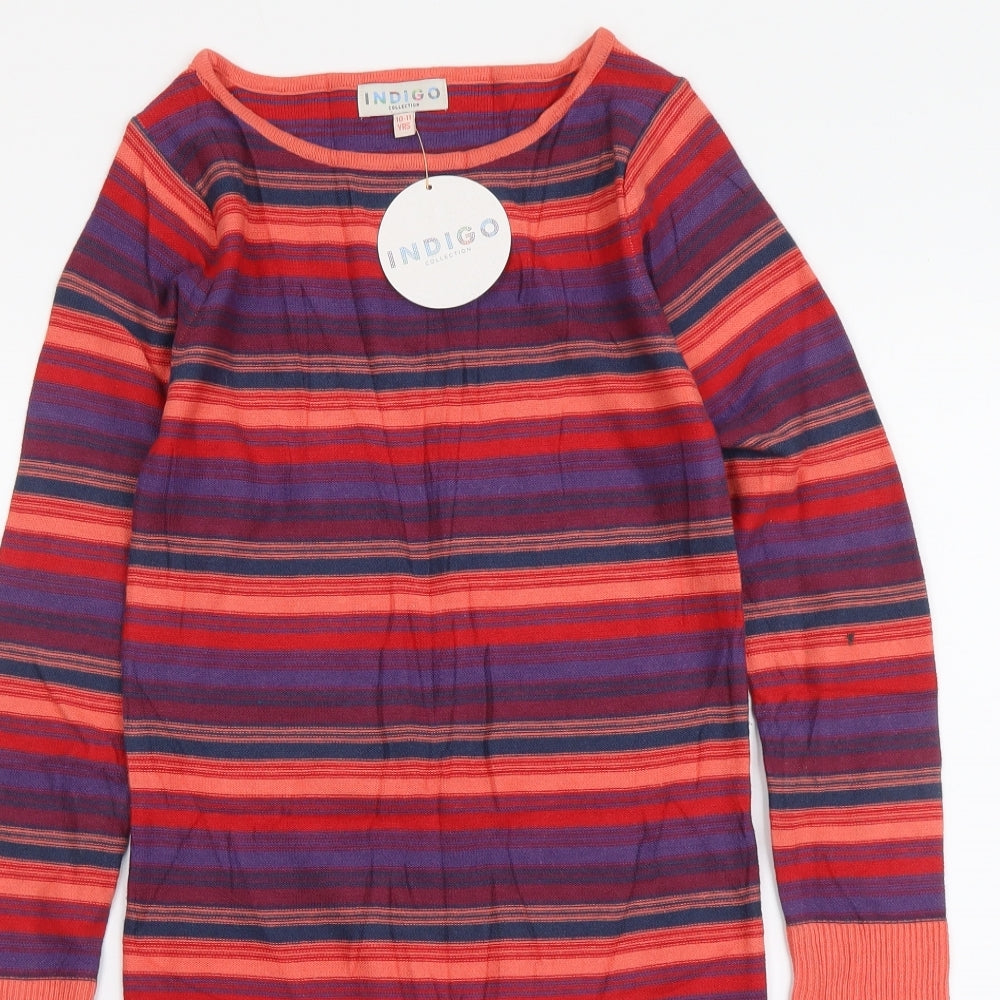 Indigo Girls Multicoloured Striped Cotton Jacket Dress Size 10-11 Years Round Neck Pullover