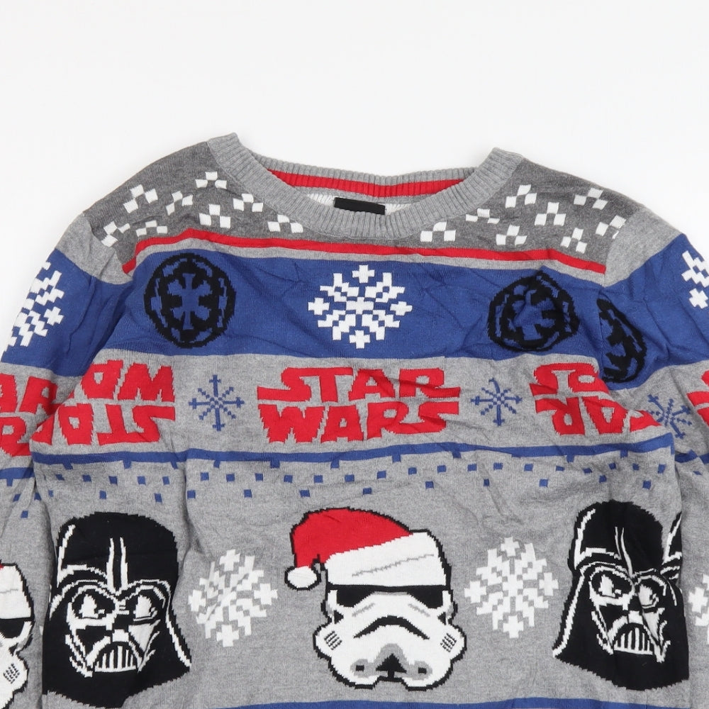 TU Boys Grey Round Neck Geometric Cotton Pullover Jumper Size 12 Years Pullover - Star Wars