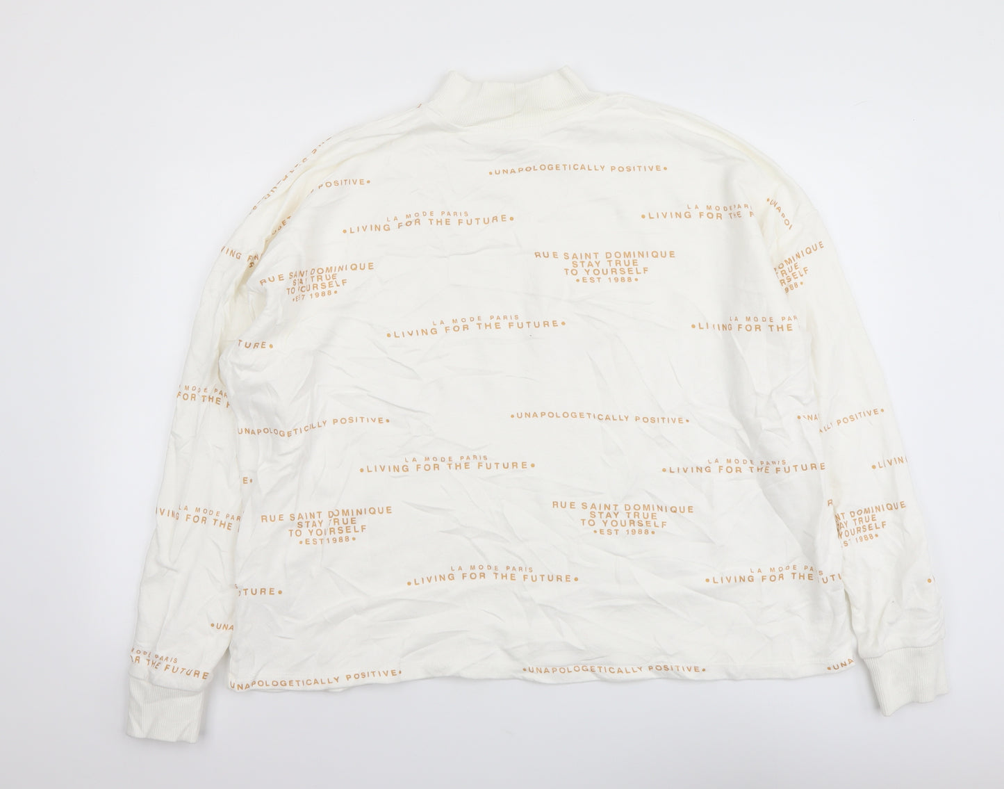 River Island Womens White Mock Neck Geometric Cotton Pullover Jumper Size L