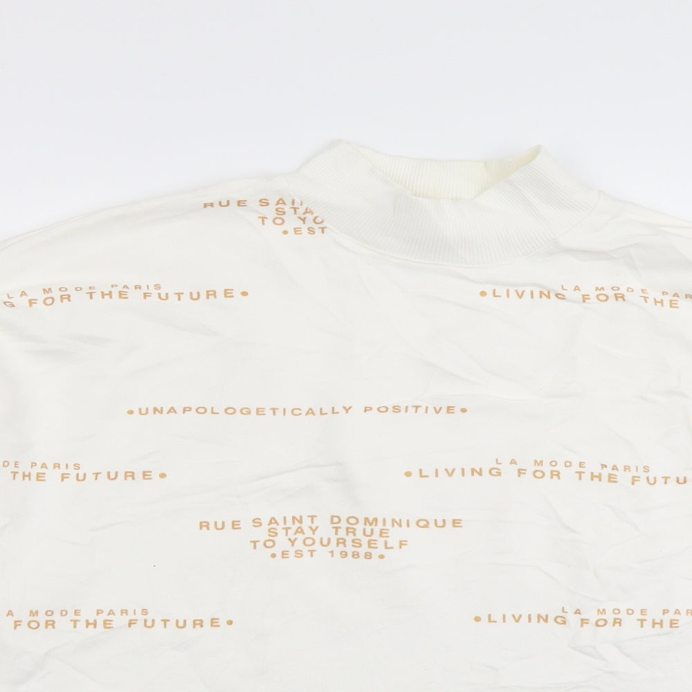 River Island Womens White Mock Neck Geometric Cotton Pullover Jumper Size L