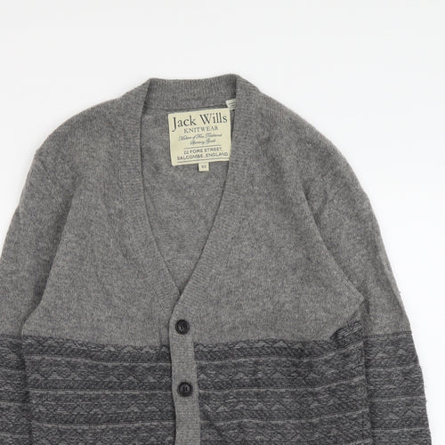 Jack Wills Mens Grey V-Neck Wool Cardigan Jumper Size XS