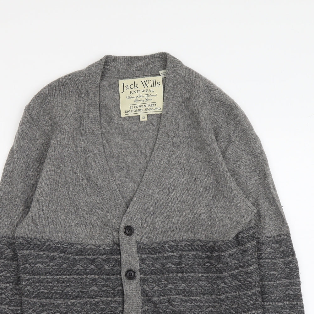 Jack Wills Mens Grey V-Neck Wool Cardigan Jumper Size XS