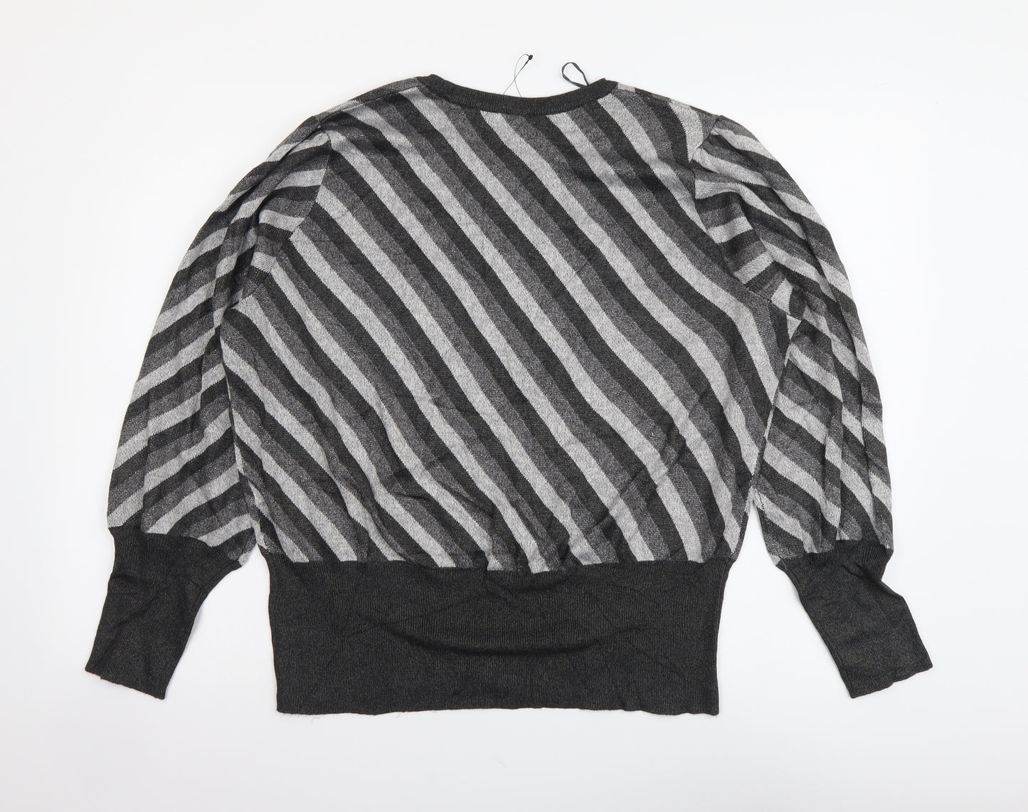 Marks and Spencer Womens Grey Round Neck Striped Viscose Henley Jumper Size 20