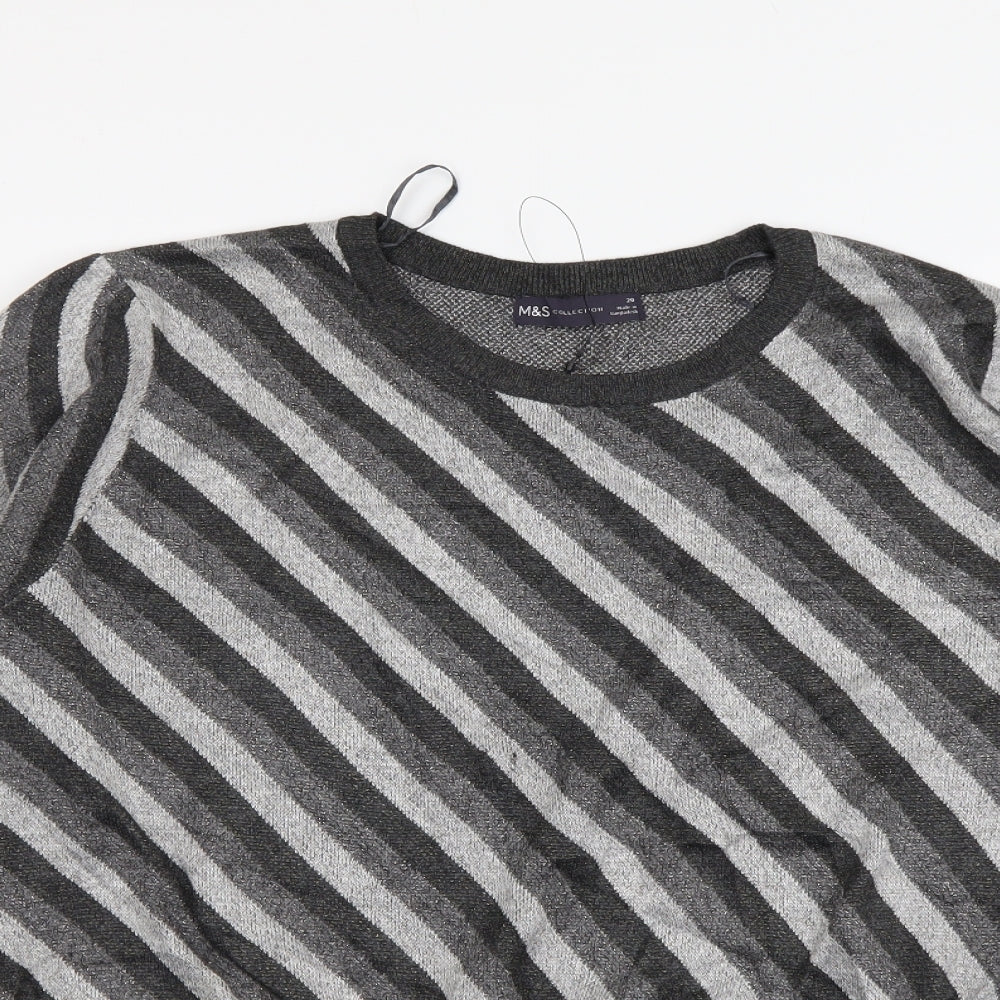 Marks and Spencer Womens Grey Round Neck Striped Viscose Henley Jumper Size 20