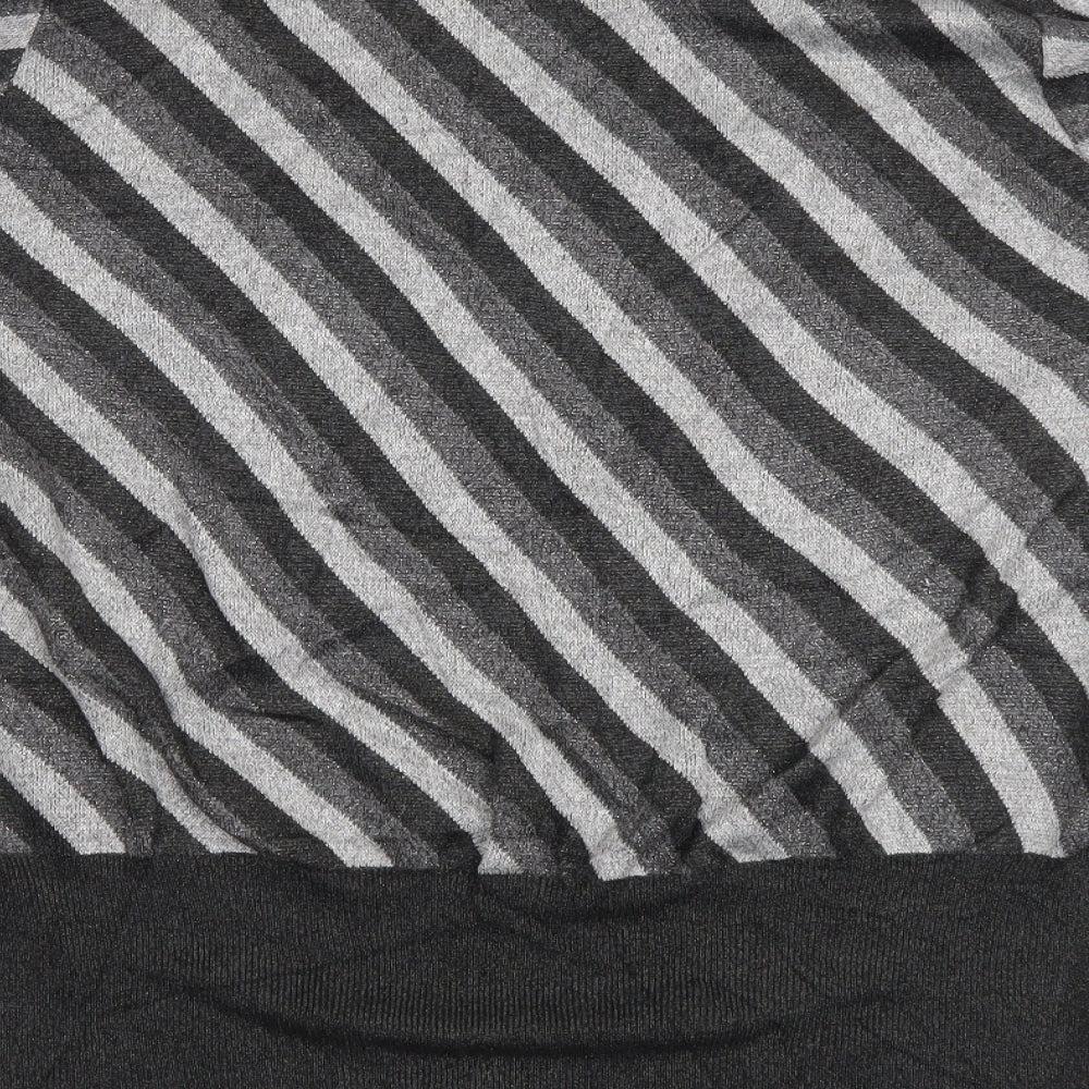 Marks and Spencer Womens Grey Round Neck Striped Viscose Henley Jumper Size 20