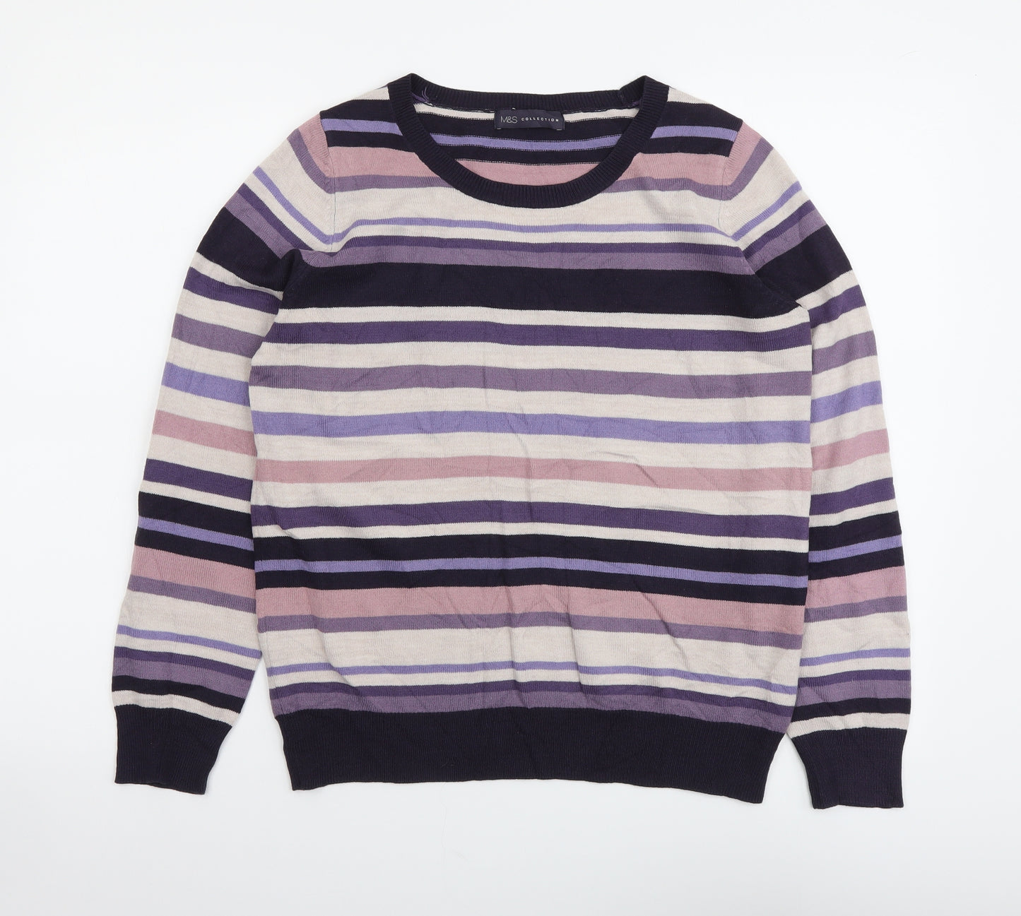 Marks and Spencer Womens Multicoloured Round Neck Striped Acrylic Pullover Jumper Size S