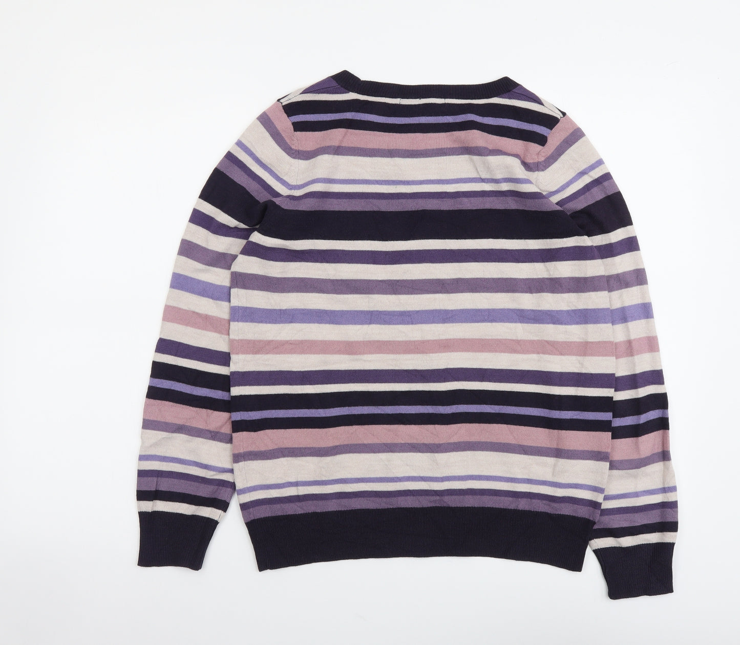 Marks and Spencer Womens Multicoloured Round Neck Striped Acrylic Pullover Jumper Size S