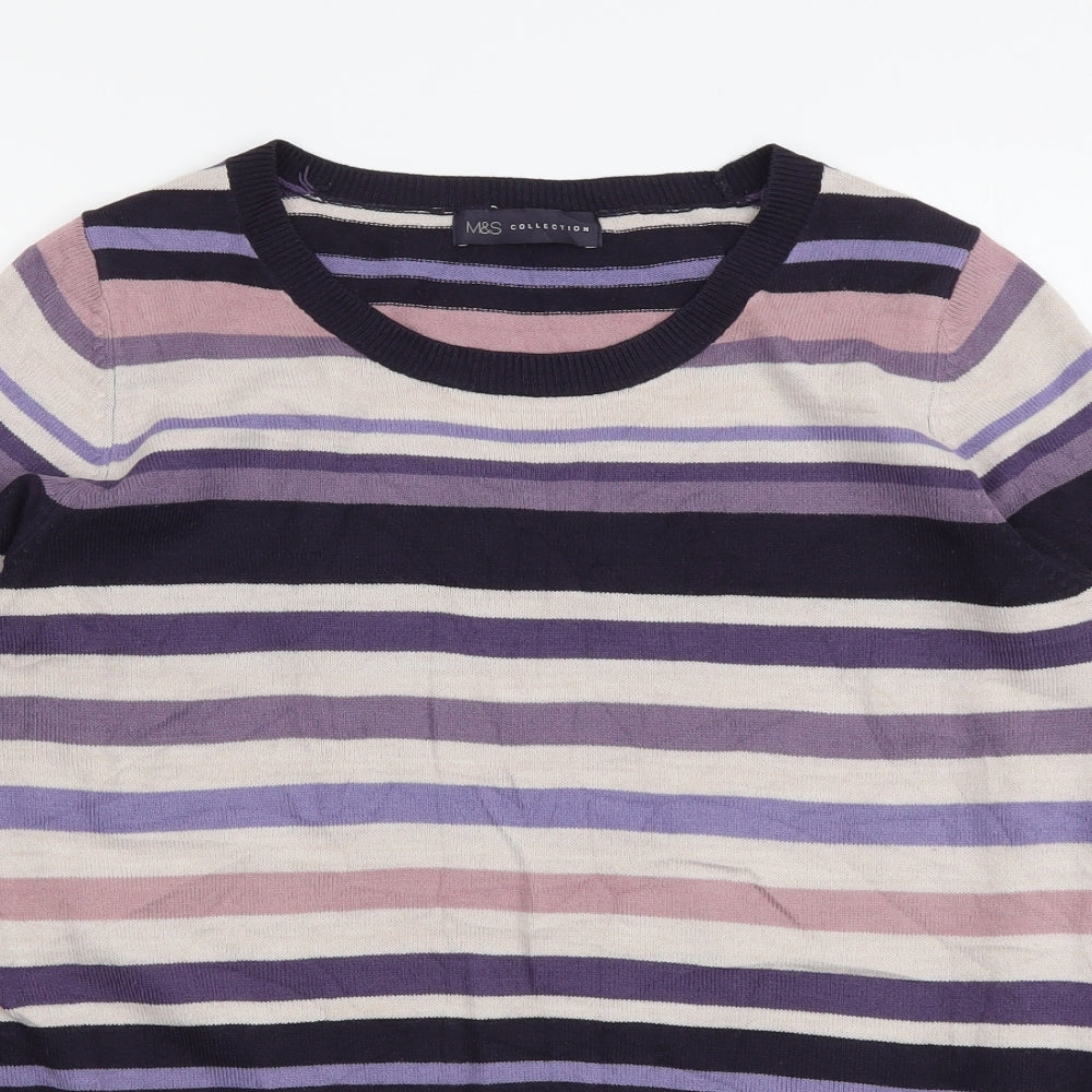 Marks and Spencer Womens Multicoloured Round Neck Striped Acrylic Pullover Jumper Size S