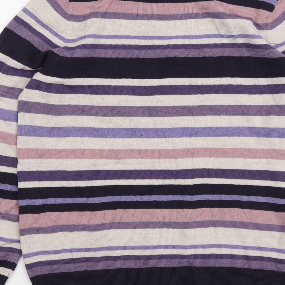 Marks and Spencer Womens Multicoloured Round Neck Striped Acrylic Pullover Jumper Size S